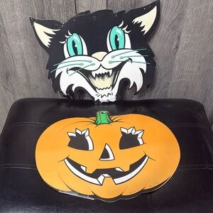 Beistle Vintage Halloween Decorations Cat & Jack O Lantern Pumpkin Set Of 2